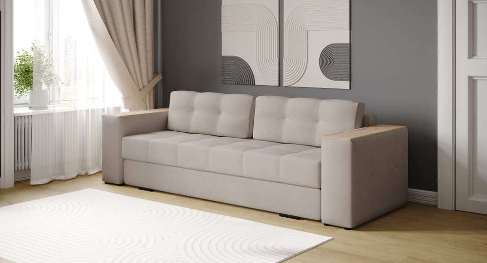 Диван раскладной Нави, бежевый/мдф дуб канадский