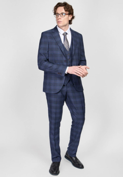 Мужской костюм тройка в клетку (синий) В88