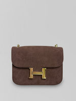 Сумка 1128 замшевая квадратной формы с золотой фурнитурой