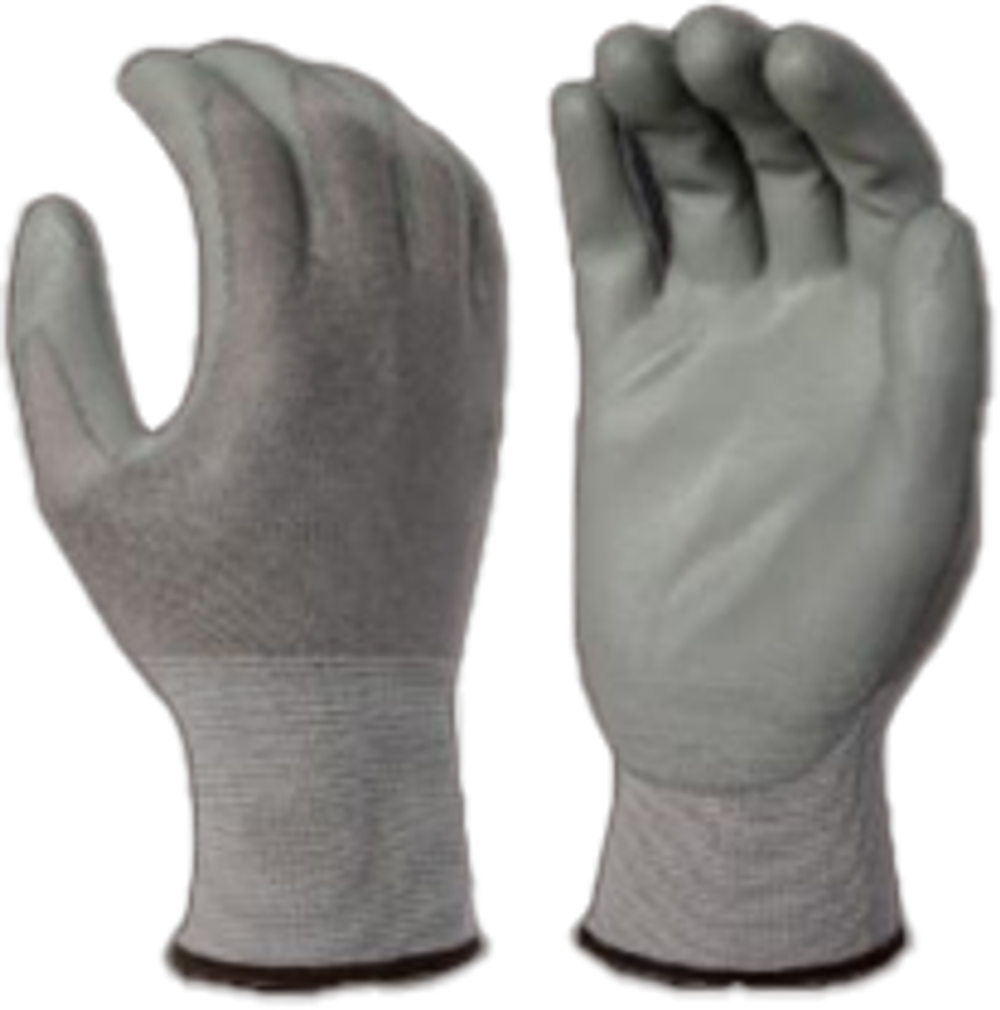 Перчатки 13G серая полиэстеровая подкладка, серое PU покрытие
