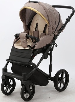 Детская коляска Adamex Rimini 2 в 1 RI15-TIP БЕЖ+КОРИЧНЕВ.КОЖА+ЗОЛОТО ОТДЕЛКА