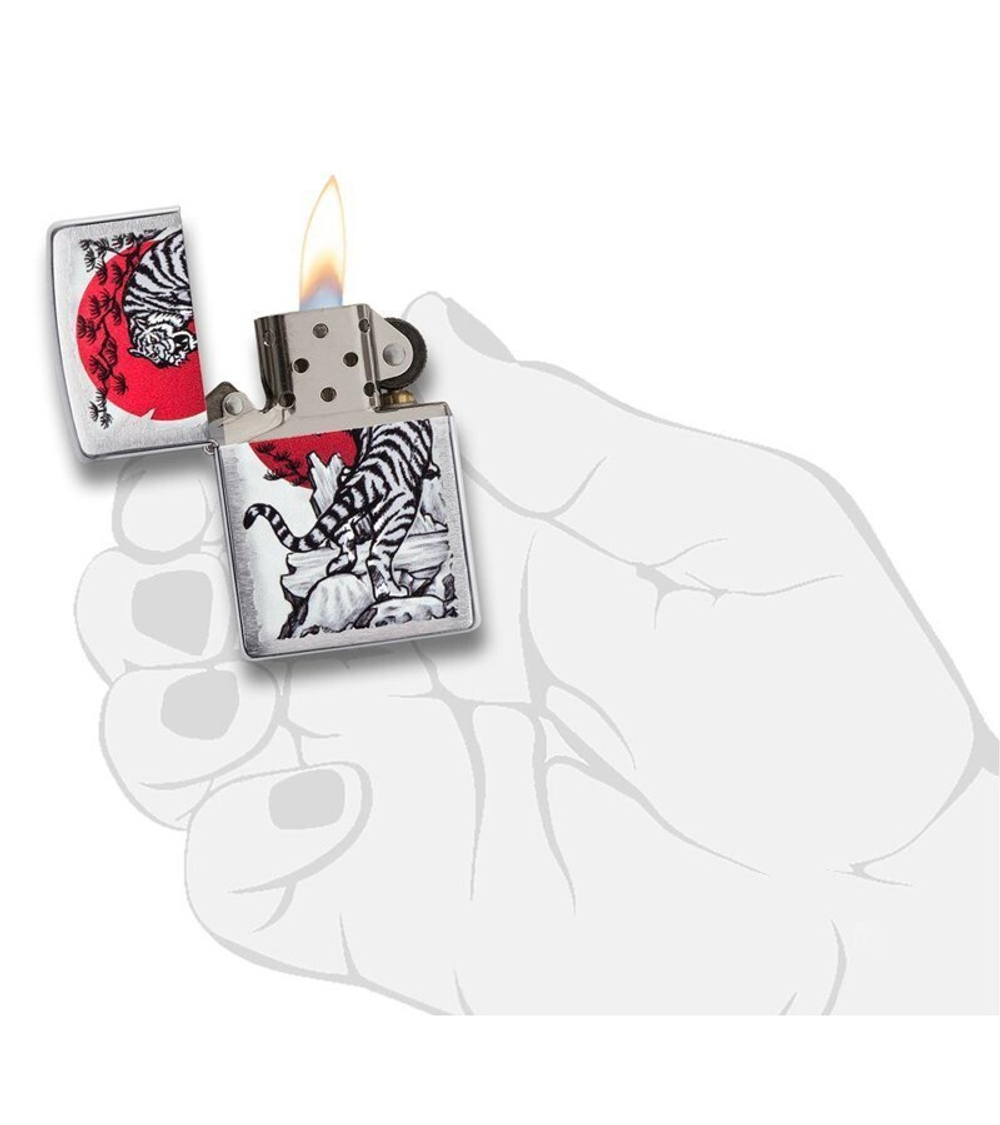 Зажигалка ZIPPO Asian Tiger с покрытием Brushed Chrome, латунь/сталь, серебристая, 38x13x57 мм (29889)