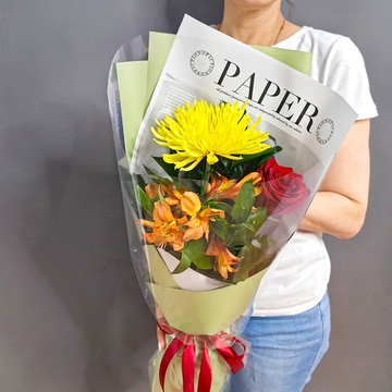 Авторский букет с хризантемой сорта "ANASTASIA"