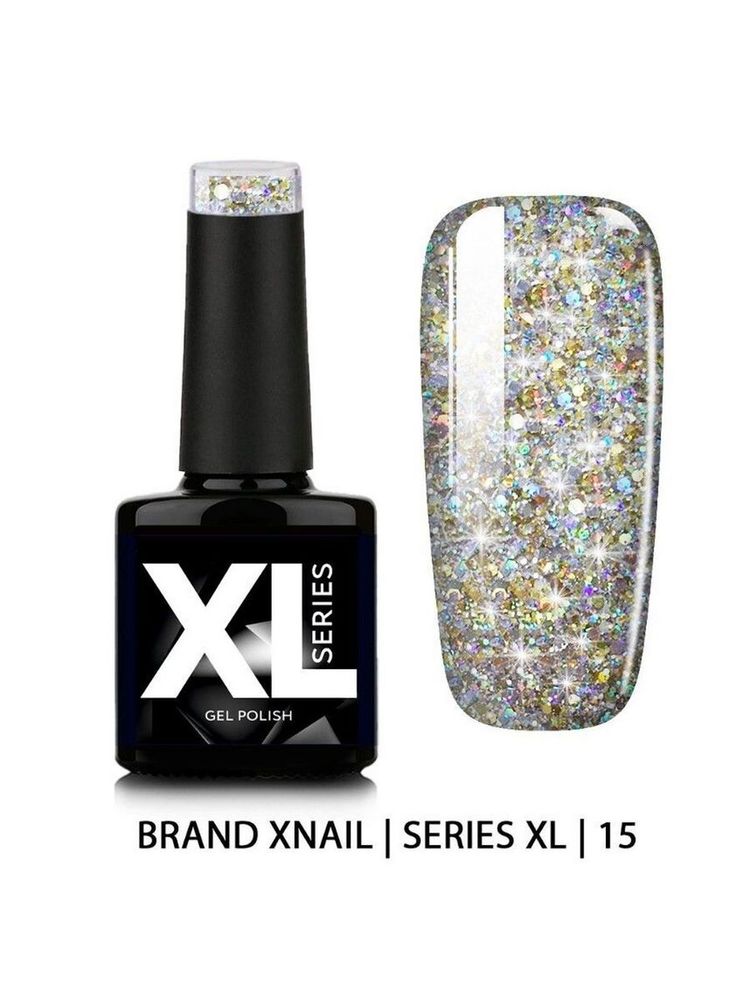 XNAIL, ГЕЛЬ-ЛАК SERIES XL — С БЛЕСТКАМИ №15, 10МЛ