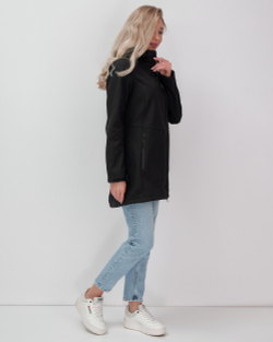 Парка спортивная женская с капюшоном softshell черного цвета 9568Ch