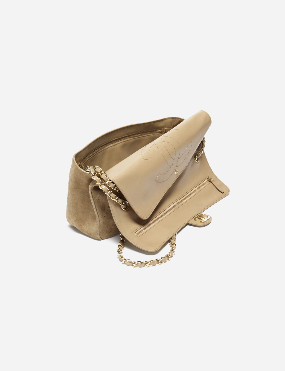 Сумка Chanel Maxi Flapbag Suede Calfskin & Gold Metal "Dark Beige"