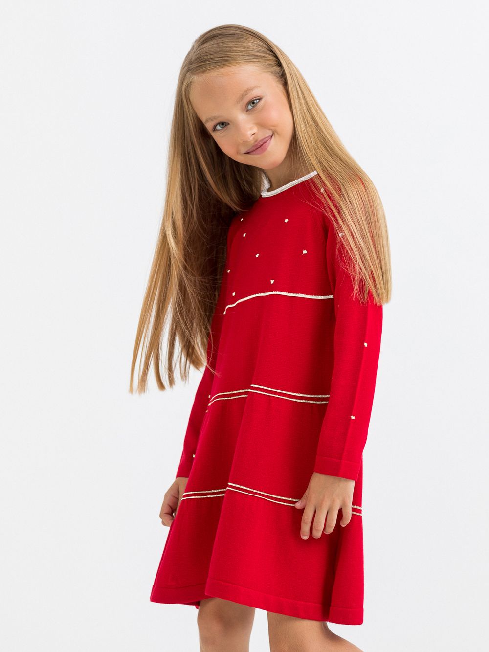 Платье для девочки 392 красный-белый
