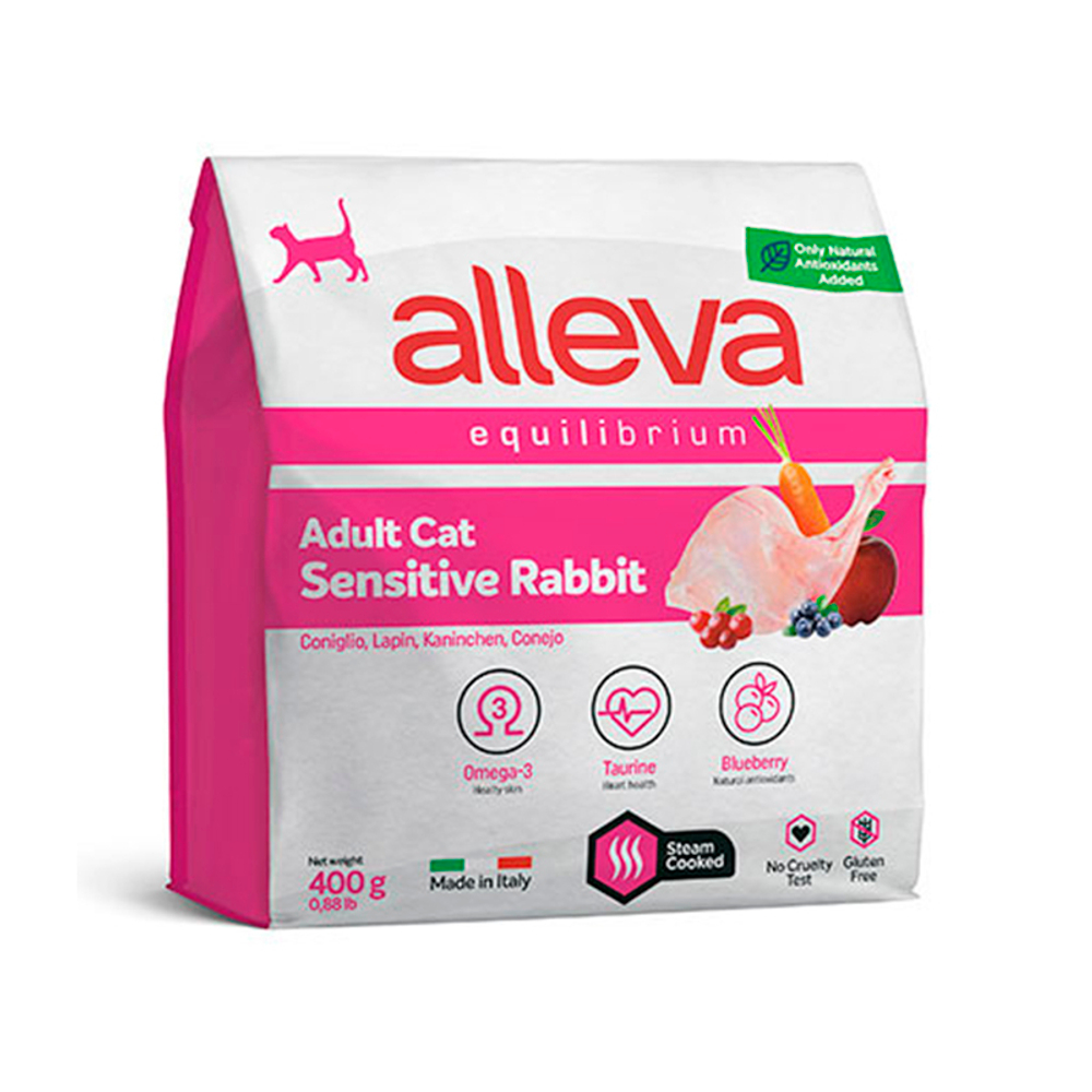 Полнорационный корм Alleva Equilibrium Sensitive, для кошек, кролик, 400г