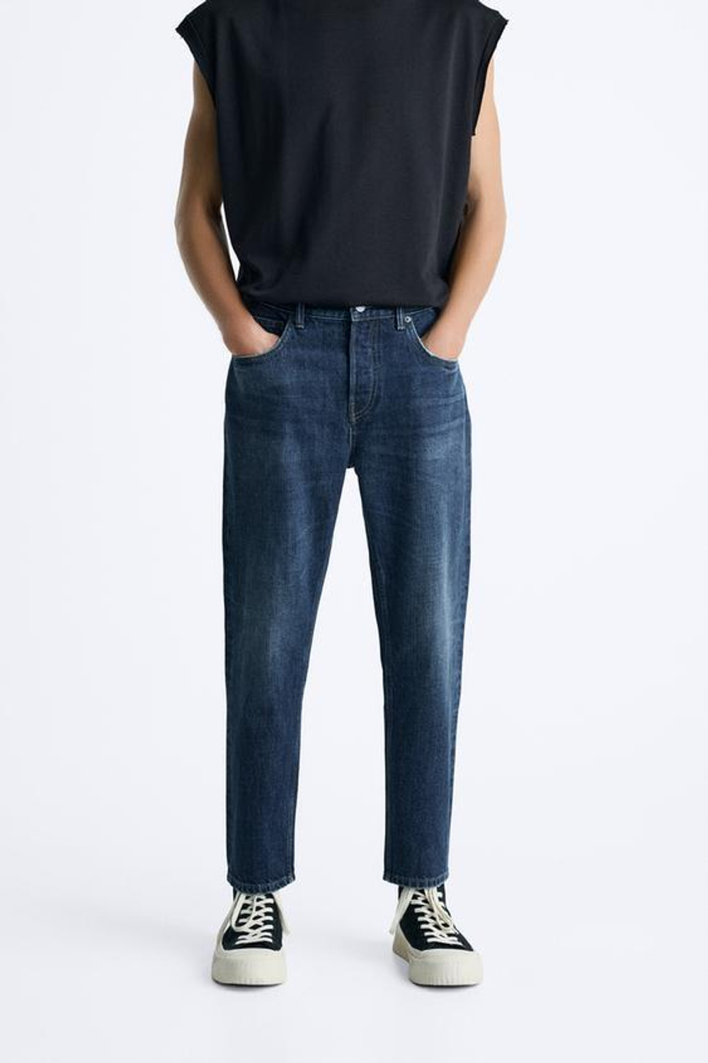 ZARA ДЖИНСЫ SLIM CROPPED-FIT, СИНИЙ
