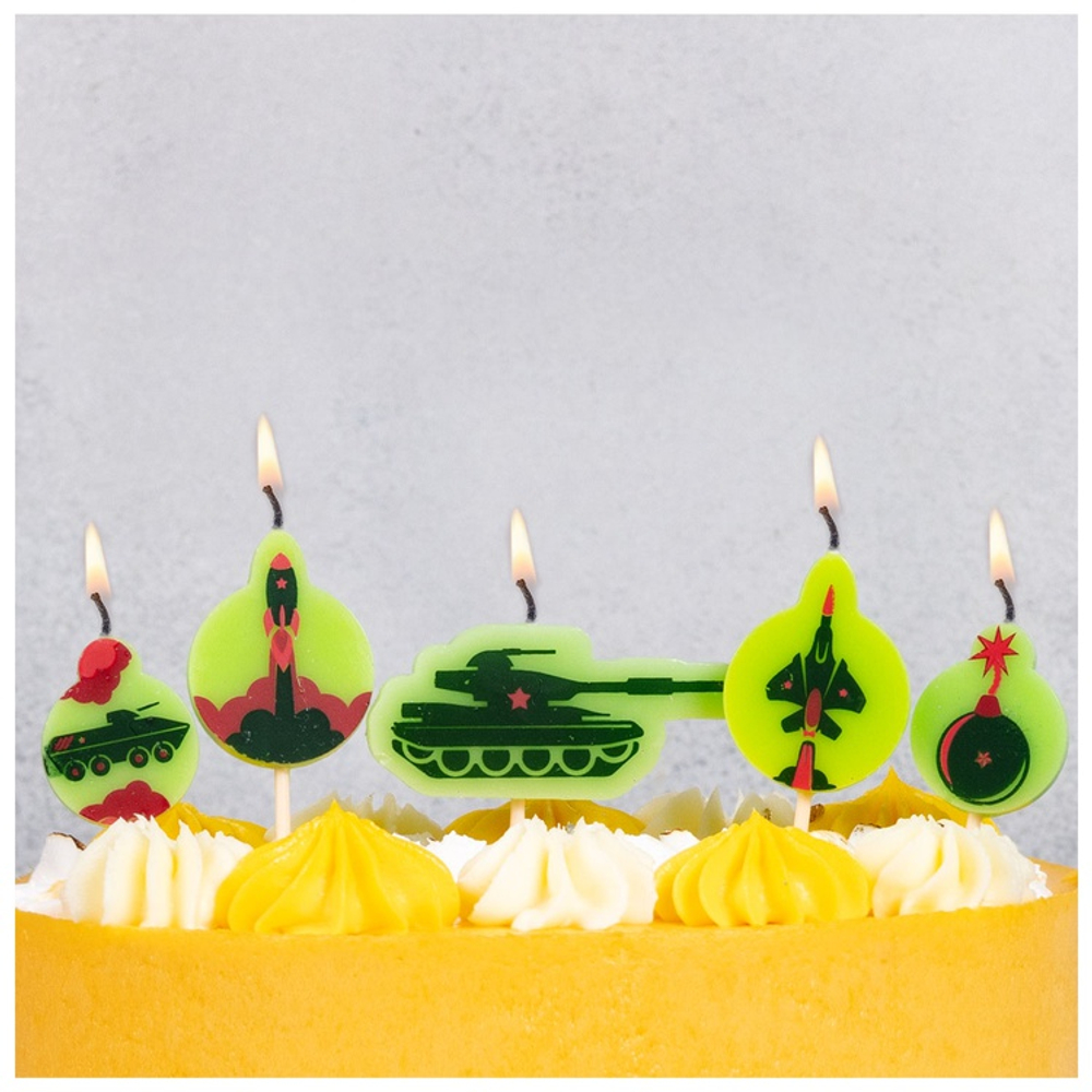Свечи для торта на пиках «Военная техника. Камуфляж», 5 шт