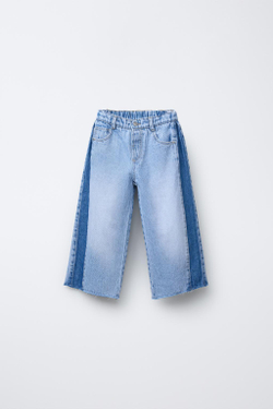 ZARA КОМБИНИРОВАННЫЕ ДЖИНСЫ WIDE LEG, ГОЛУБОЙ