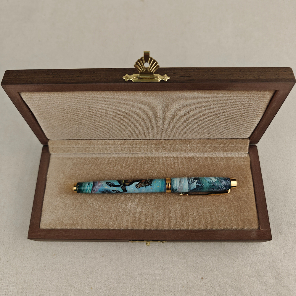 Ручка расписная Паркер "Зимний пейзаж с конем" в футляре