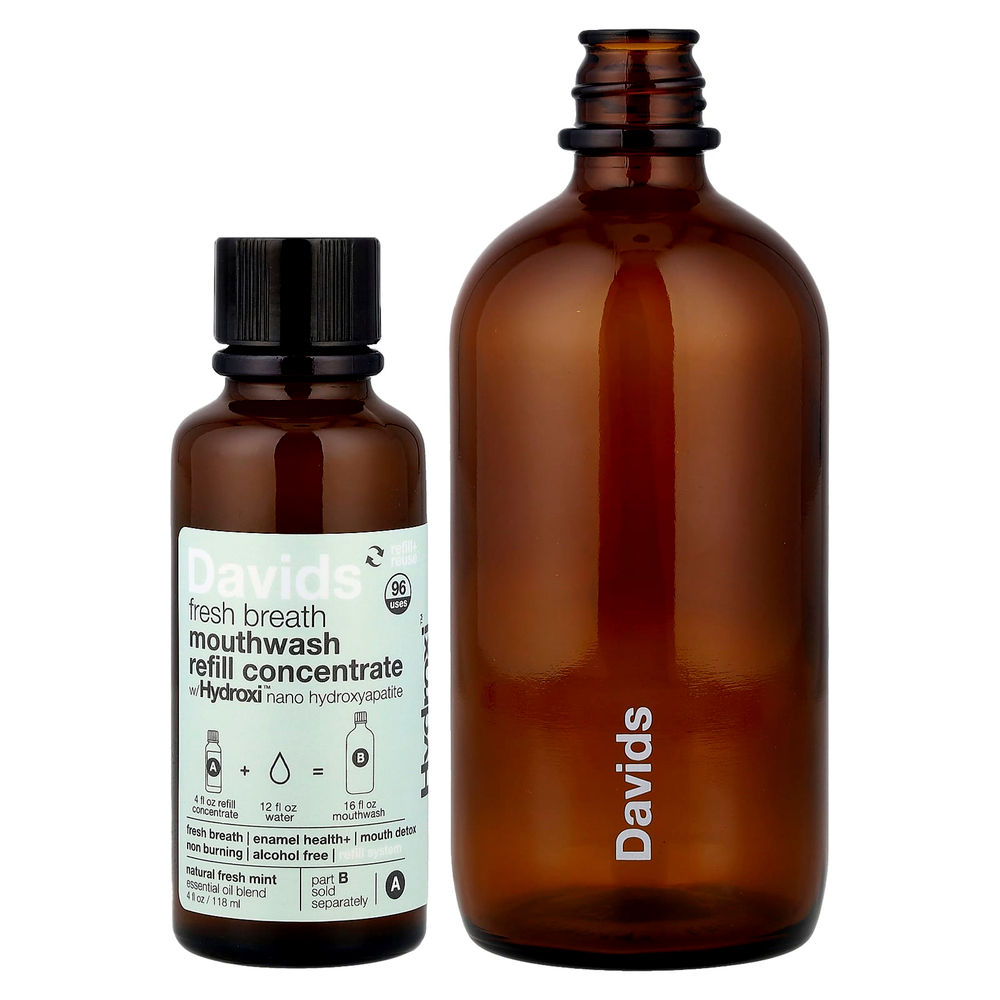Davids, Refill Kit, жидкость для полоскания рта Fresh Breath, без спирта, натуральная свежая мята, 2 шт.