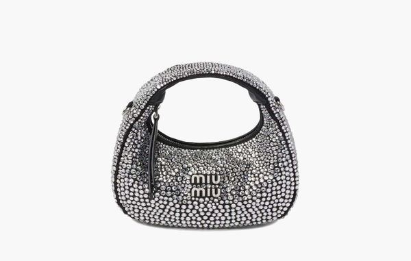 Сумка Miu Miu Wander Satin and Silk Mini Hobo Bag with Syntentic Crystals"Black"