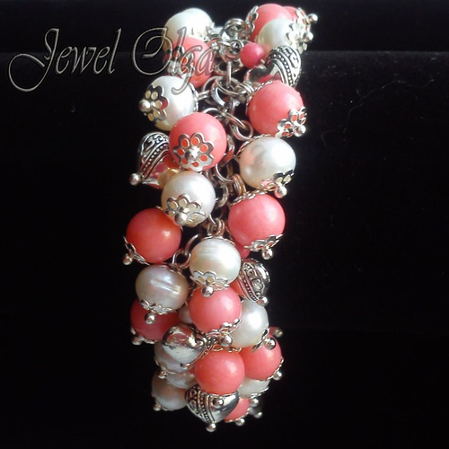 Браслет "Курортный роман" с жемчугом и кораллом