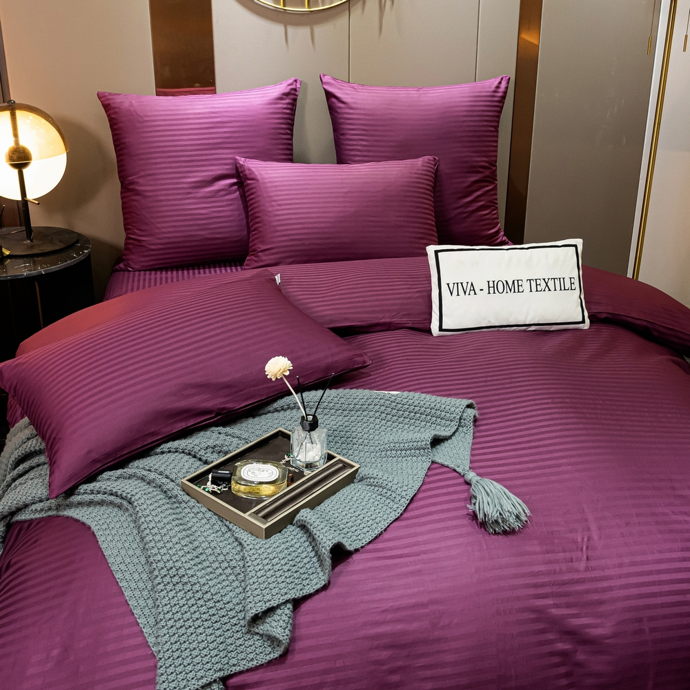 КПБ Страйп Сатин Однотонный на резинке CTR034, 2 спальный, 4 наволочки, простынь 160*200*25