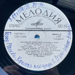 Винтажная виниловая пластинка LP Сборник Владимир Дмитриев Мелодии И Песни (СССР 1980) (Хиль, Пахоменко, Мулерман)