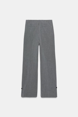 ZARA БРЮКИ СО СКЛАДКАМИ И ПУГОВИЦАМИ СНИЗУ, СЕРЫЙ/СИНИЙ