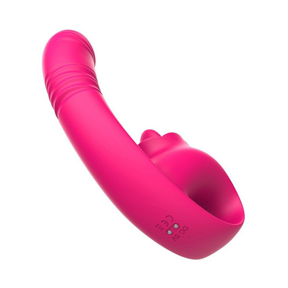 Розовый изогнутый вибромассажер 19,7см с фрикциями I-Moon Lick MY-253