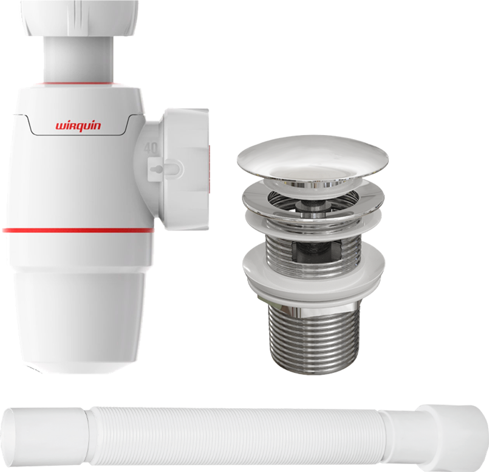 Комплект STWORKI Монтре MO-08cr с сифоном для раковины Wirquin Neo 30987068 и гофрой 30718006