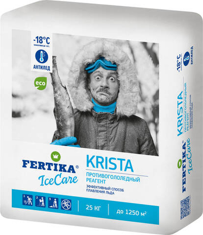 Противогололедный материал FERTIKA IceCare KRISTA 25 кг работает при темп. до - 18°С,