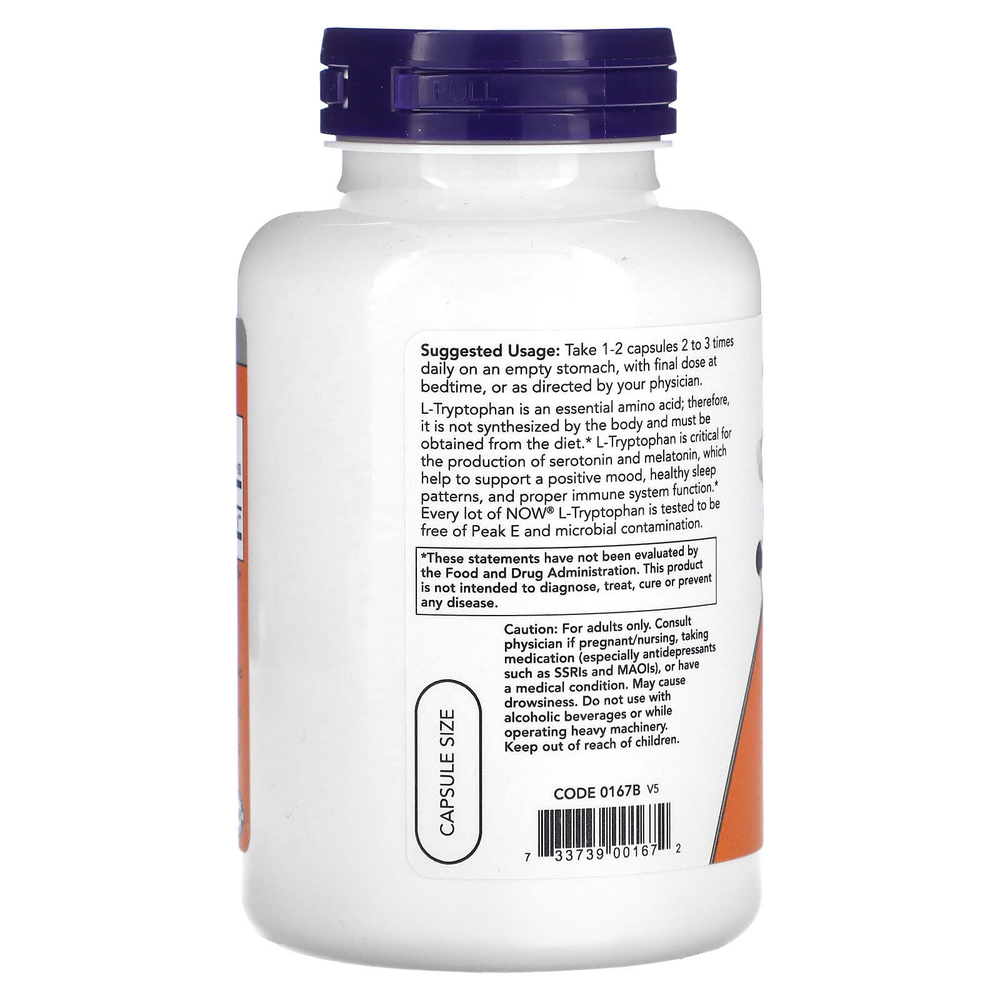 NOW Foods, L-триптофан, 500 мг, 120 вегетарианских капсул