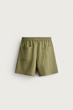 ZARA СТРУЯЩИЕСЯ ШОРТЫ RELAXED FIT, ТЕМНО-ОЛИВКОВЫЙ
