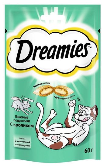 DREAMIES лакомство для кошек подушечки с паштетом со вкусом кролика 60гр