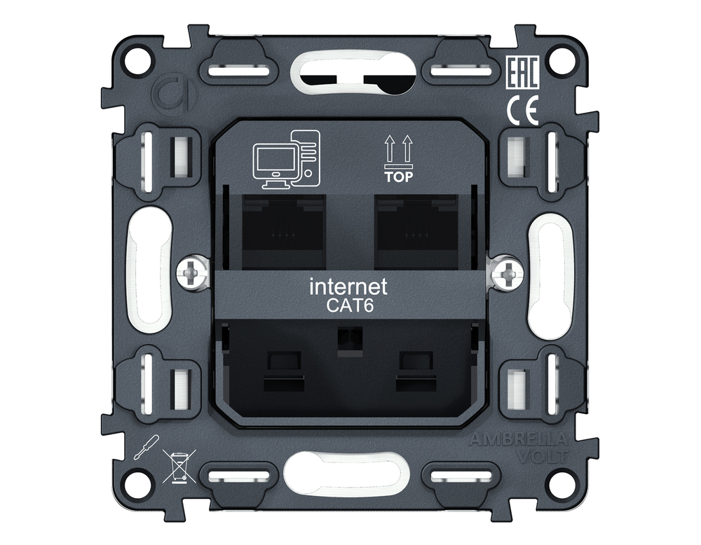 VM189 Механизм компьютерной двойной розетки RJ-45 (8P8C) CAT6 с автоматической защитной шторкой QUANT
