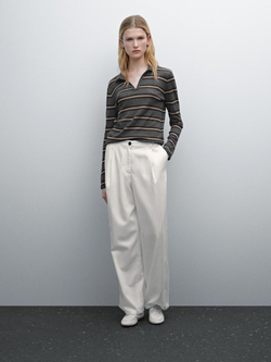 Massimo Dutti Свитер в полоску с воротником поло, серый меланж