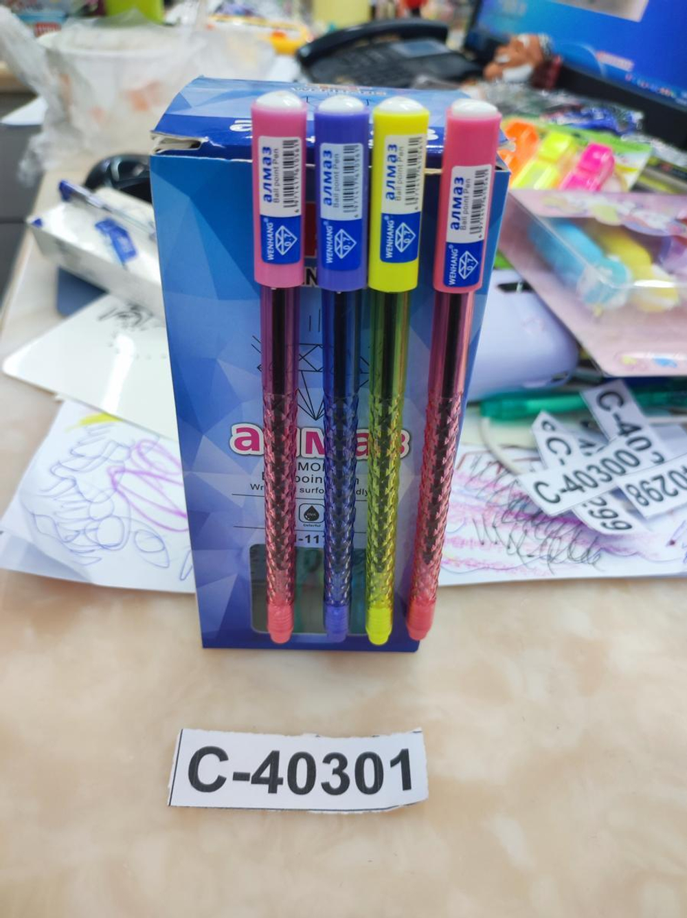 Ручка масляная, 0,7мм, синяя, граненый корпус, 4 цвета микс, С-40301