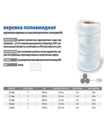 Веревка полиамидная 4,0 мм, тест 350 кг, 3,0 кг, бобина