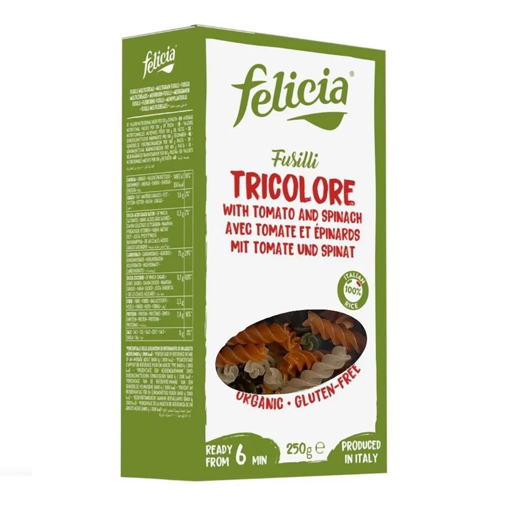 Макароны рисовые со шпинатом и томатами, Фузилли "Felicia", 250 г