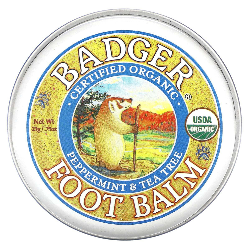Badger, Бальзам для ног с экстрактами перечной мяты и чайного дерева, .75 унций (21 г)