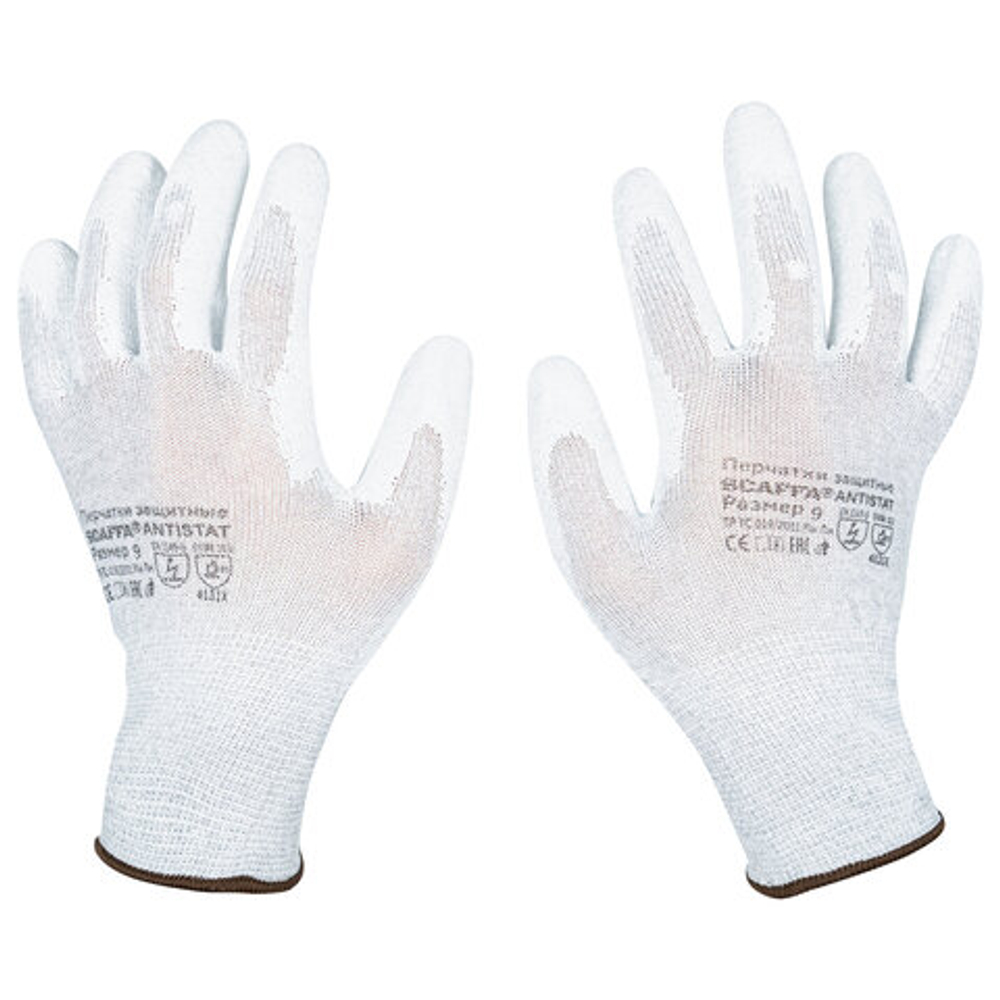 Перчатки антистатические SCAFFA "Antistat", карбоновая нить, полиуретановое покрытие, размер 9, L (большой), 00-00015299