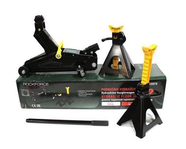Домкрат подкатной гидравлический с комплектом стоек механических 2т+резиновая накладка(h min 130мм,h max 330мм) RockForce##Rock FORCE RF-TH12074