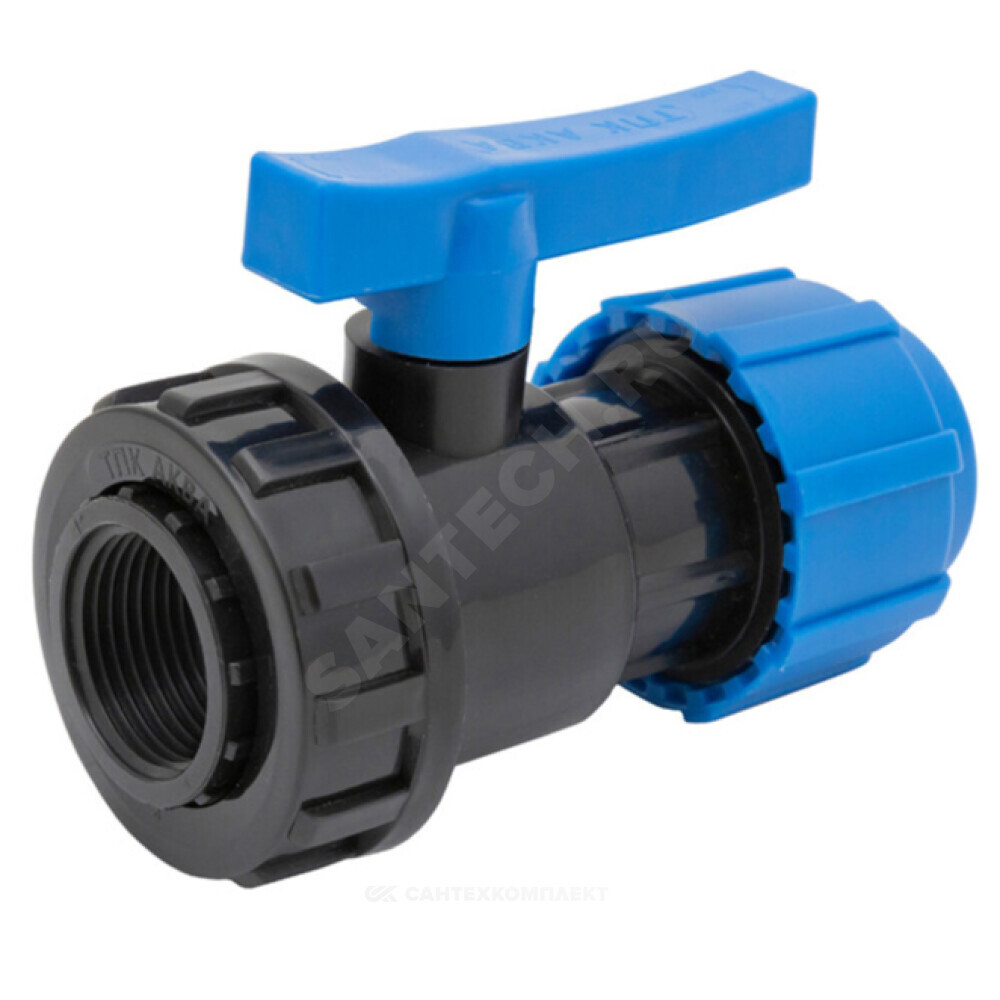 Кран шаровой компрессионный ПЭ Дн 50х1 1/2" ВР Ру16 ТПК-АКВА 554250112