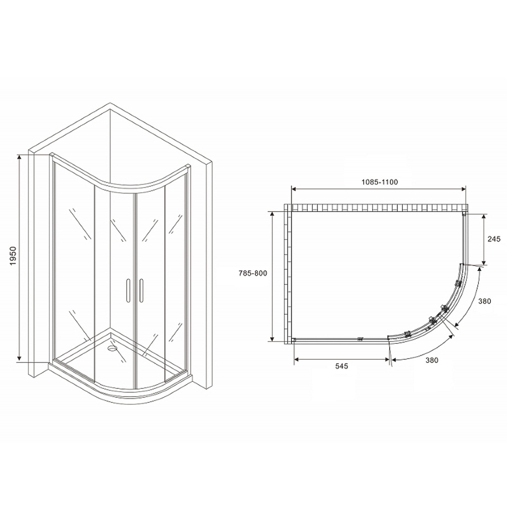 Душевой уголок Abber Schwarzer Diamant 110x80 AG01118 профиль Хром стекло прозрачное