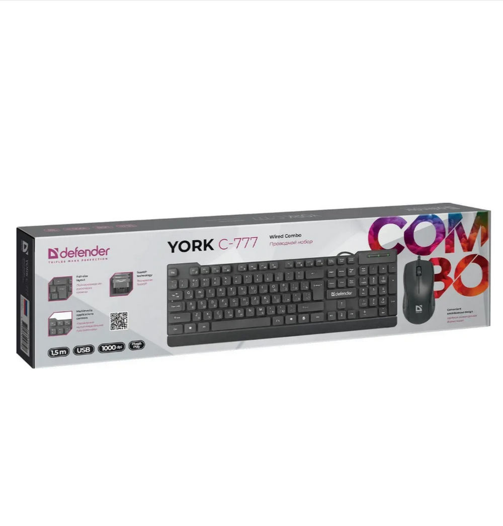 Клавиатура + мышь Defender York C-777 (проводной набор)