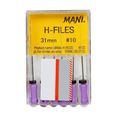 H-Files №10 (31мм) Mani Аш-Файлы (6шт.) Мани, корневой бурав ручной, эндодонтический
