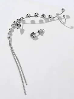 Набор серьги и каффа длинная ветвь, цвет белый в серебре