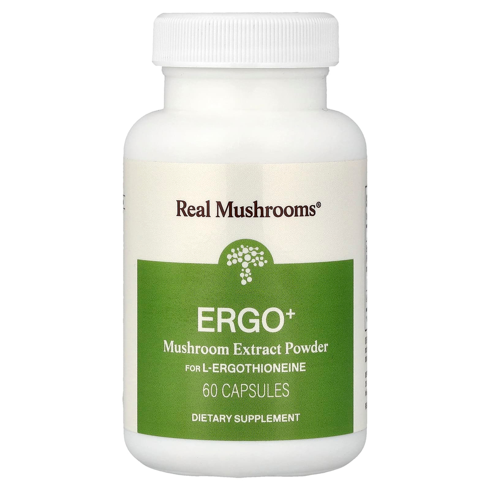 Real Mushrooms, ERGO + L-эрготионеин`` 60 капсул