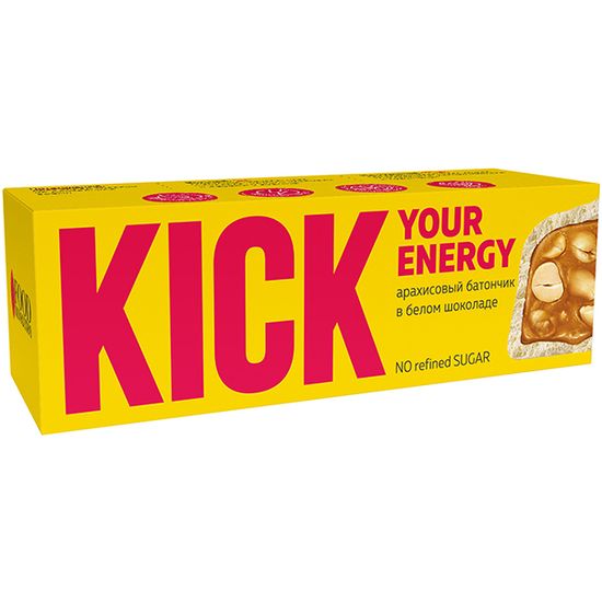 Арахисовый батончик в белом шоколаде KICK 45 г/10 шт