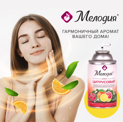 Сменный баллон 250 мл МЕЛОДИЯ "Цитрусовый", для автоматических освежителей, универсальный, (1/6) 605229