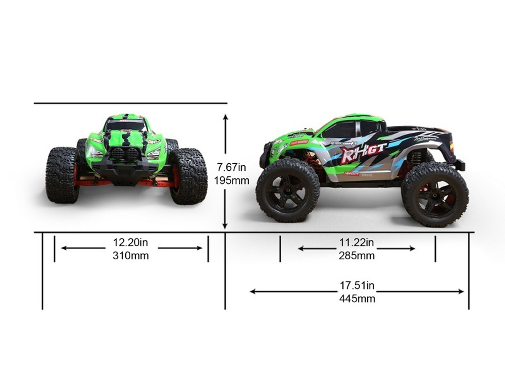 Радиоуправляемый монстр Remo Hobby RHGT Brushless (зеленый) 4WD 2.4G 1/10 RTR
