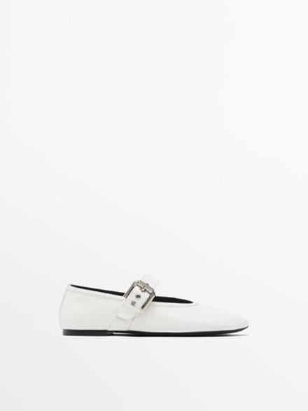 Massimo Dutti Мягкие балетки с пряжкой, белый