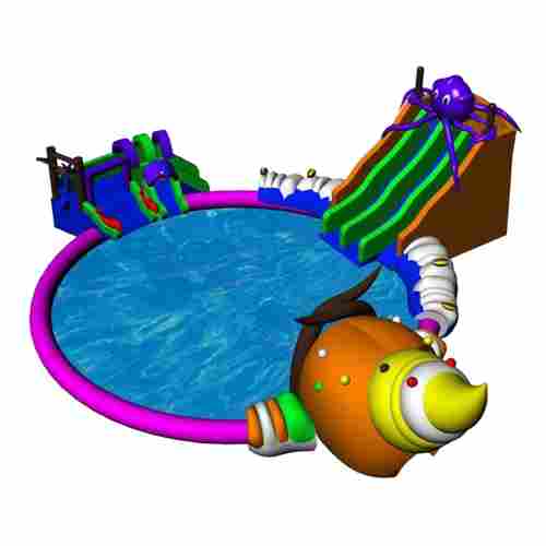 Надувной аквапарк с бассейном и горками «Морская ракушка», 25×25×9 м