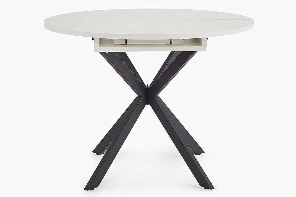 Стол кухонный обеденный круглый раздвижной Белый/Чёрный Муар, Мэдисон, 100,1х100х75 см