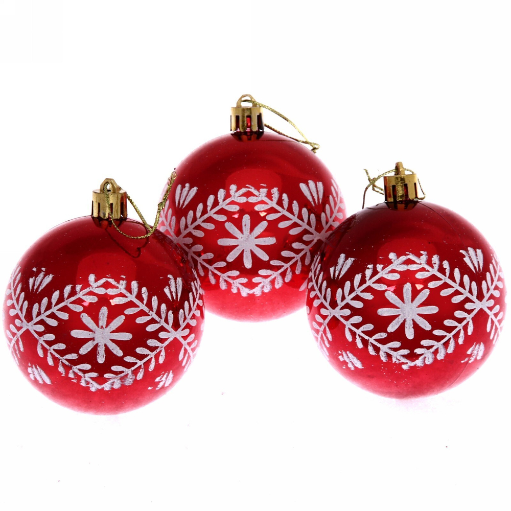 Новогодние шары 7см (набор 3шт) «Хвойные веточки», красный