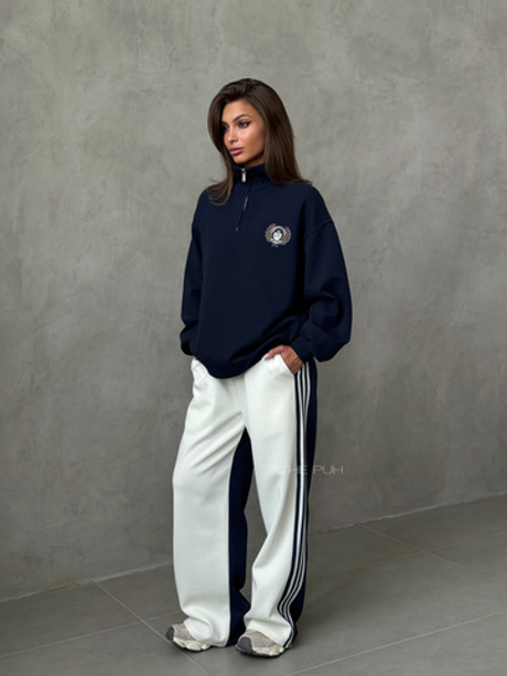 Синий хлопковый свитшот с воротом на молнии